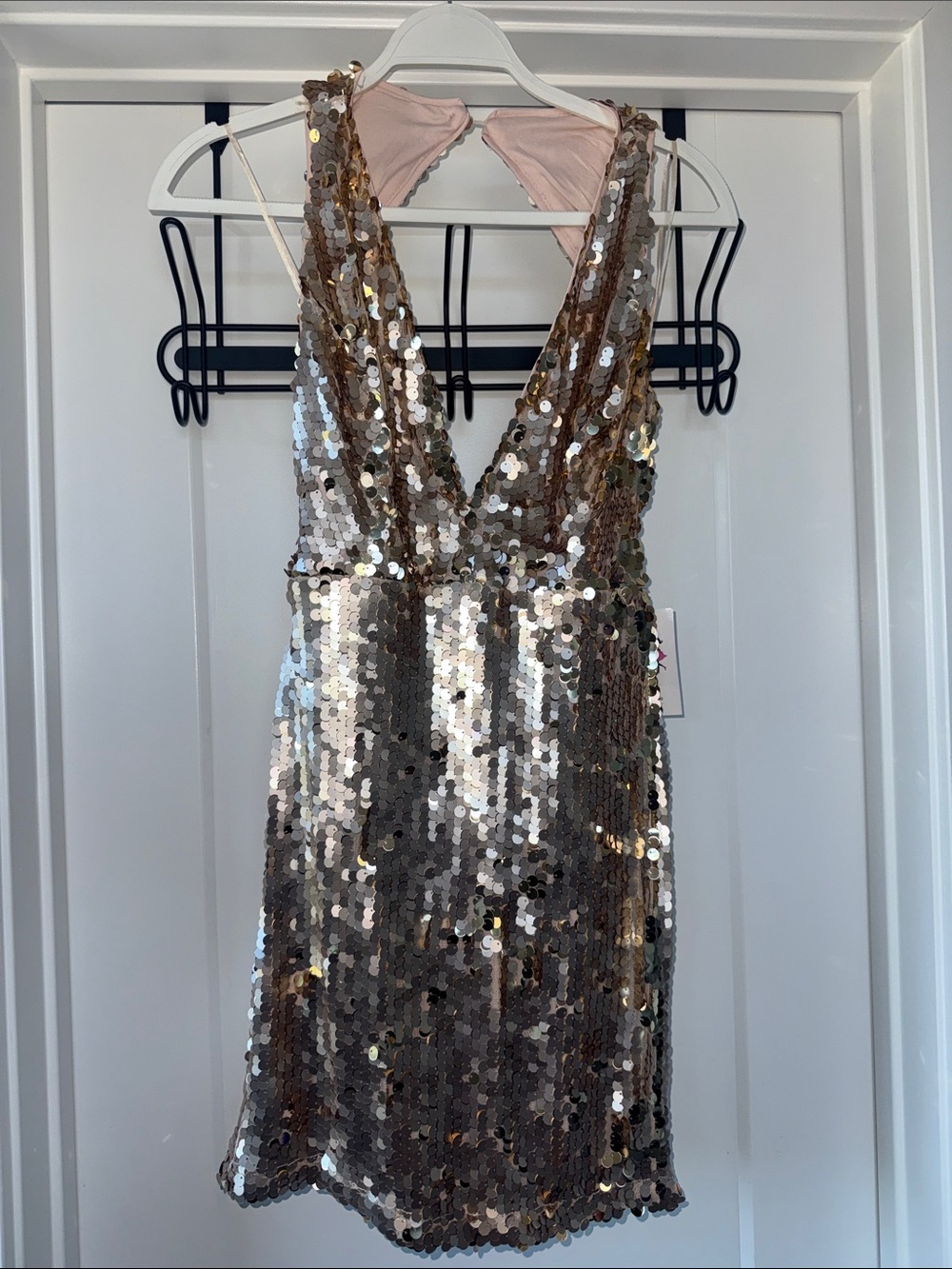 Xtaren Gold Sequin V-Neck Mini Dress